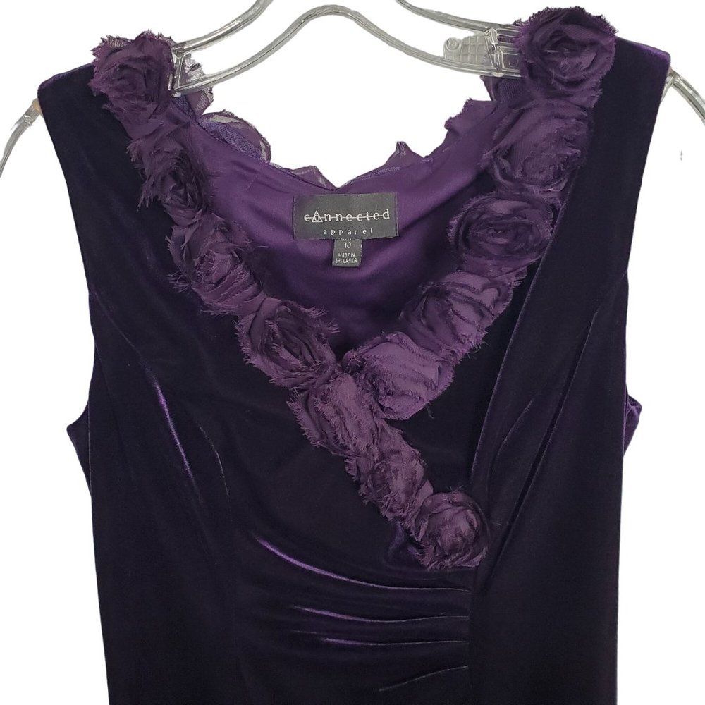 Connected Apparel Size 10 Dress Stretch Velvet Semi Fitted Rosette Trim Purple - Picture 4 of 9